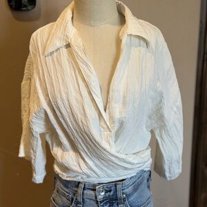H&M Cream Crinkle Wrap Blouse